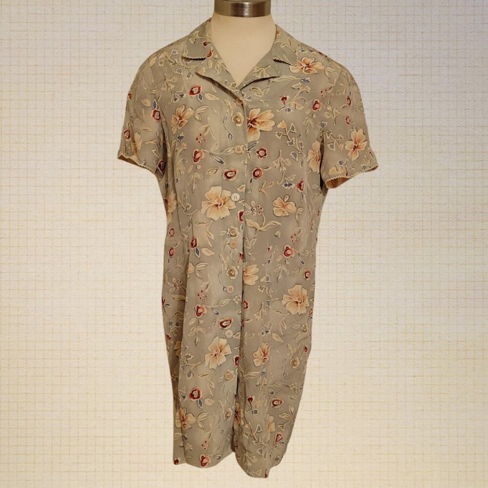 90s Grandma Core Talbots Petite 14 Floral Button-Up Dress Shoulder Pads Casual